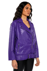 OVERSIZED SATURATED PURPLE MOTO JACKET