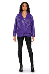OVERSIZED SATURATED PURPLE MOTO JACKET