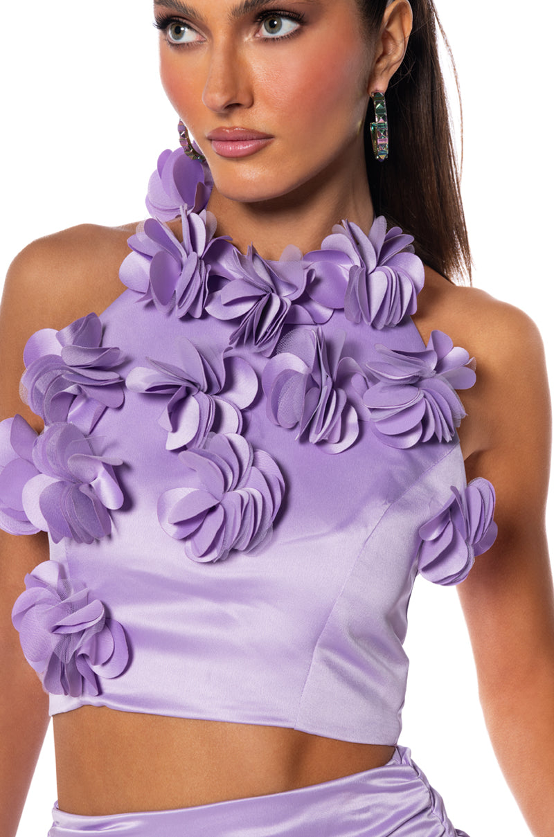 PANSY GARDEN CROPPED HALTER TOP