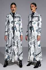 PARTY LIKE ITS 2002 NEWSPAPER PRINT LONG CARDIGAN