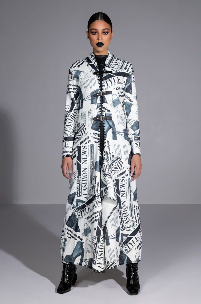 PARTY LIKE ITS 2002 NEWSPAPER PRINT LONG CARDIGAN