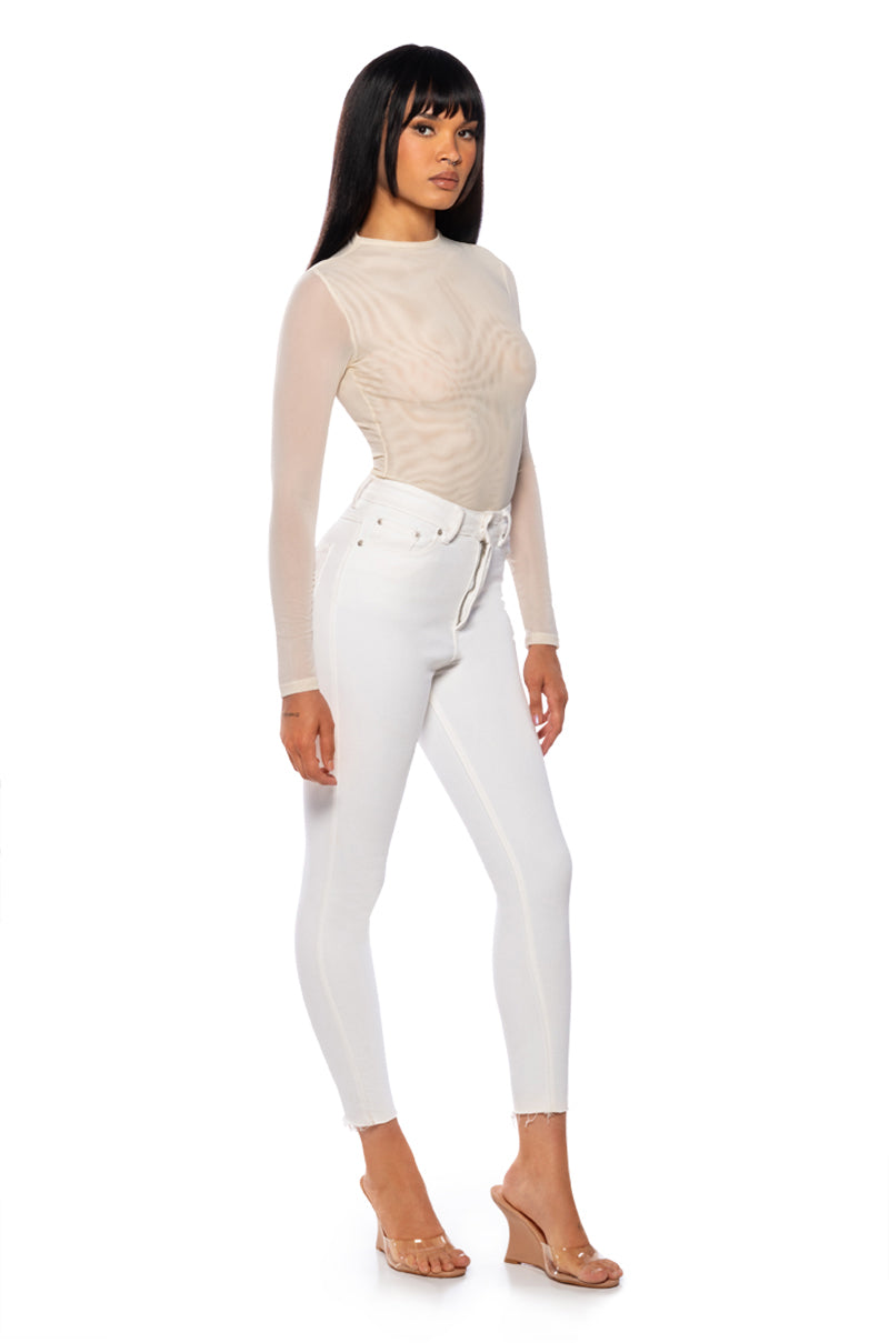 PAXTON SEXY MESH LONG SLEEVE FUNNEL NECK BODYSUIT