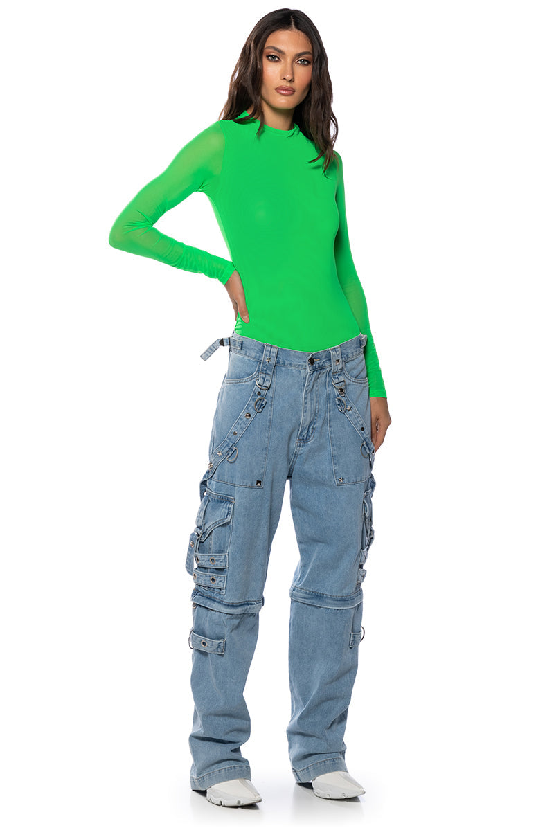 PAXTON SEXY DOUBLE MESH LONG SLEEVE BODYSUIT