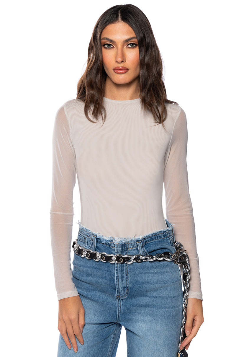 PAXTON SEXY DOUBLE MESH LONG SLEEVE BODYSUIT