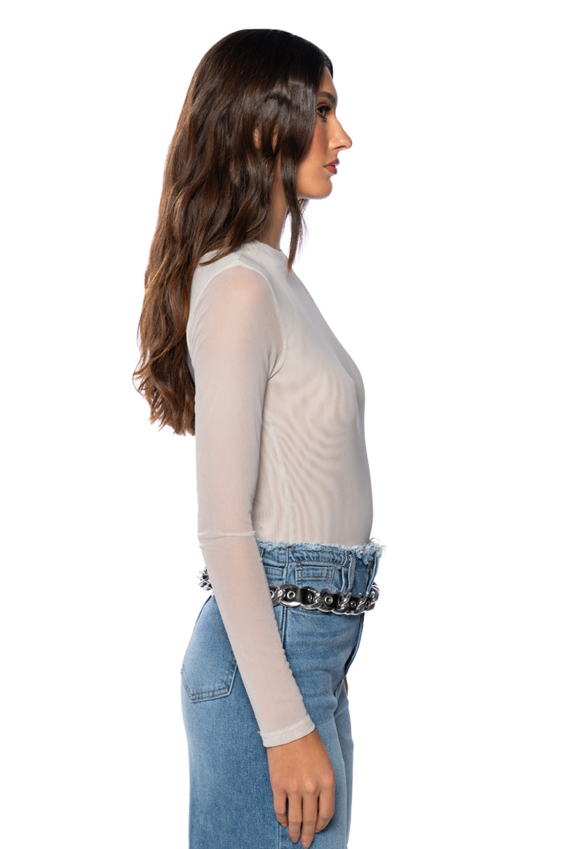 PAXTON SEXY DOUBLE MESH LONG SLEEVE BODYSUIT