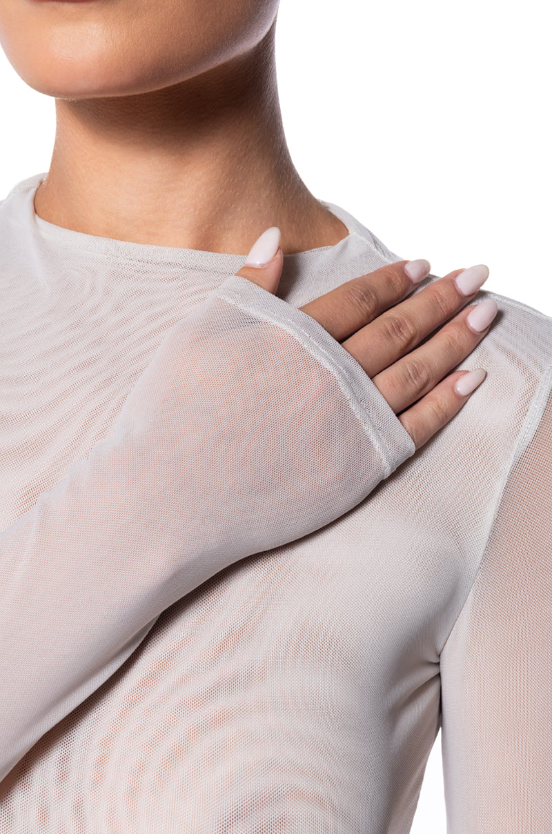 PAXTON SEXY DOUBLE MESH LONG SLEEVE BODYSUIT