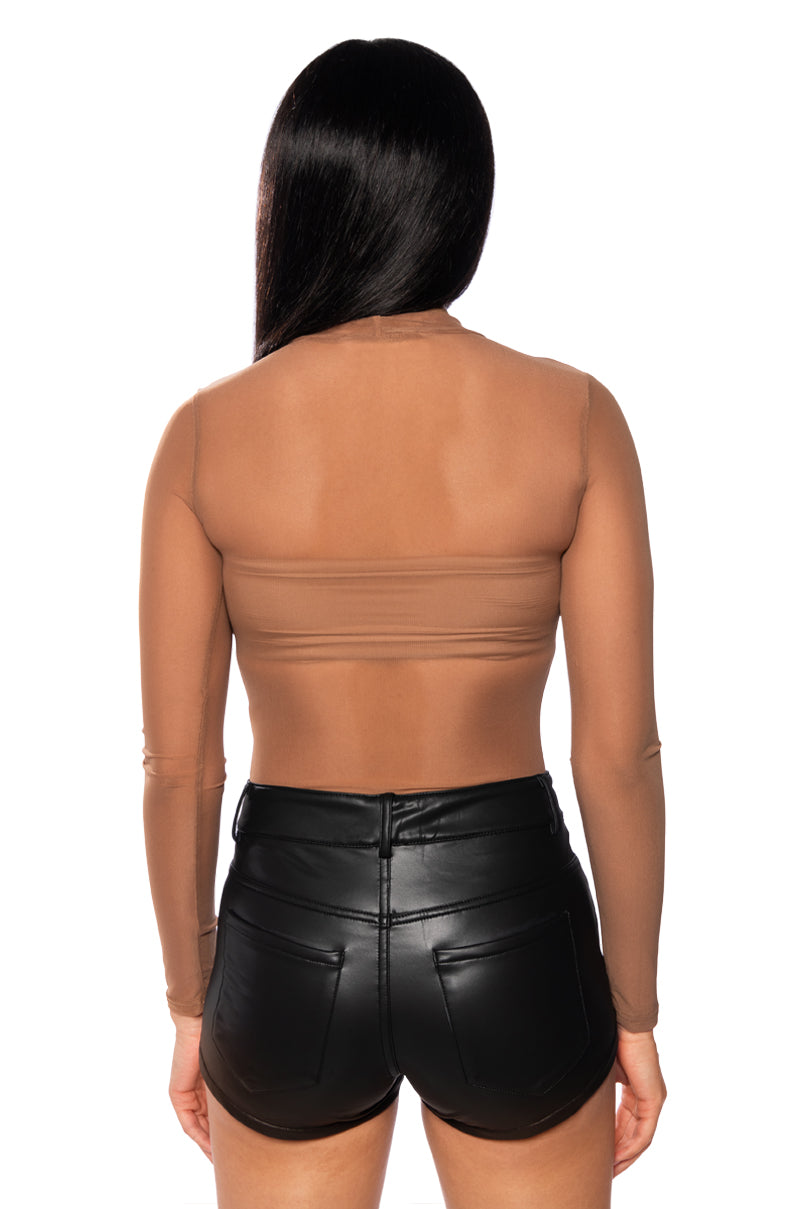 PAXTON SEXY SINGLE MESH LONG SLEEVE BODYSUIT