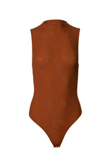 PAXTON SLEEVELESS MESH BODYSUIT IN LIGHT BROWN