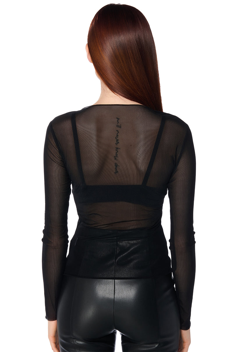 PAXTON TWO PACK RAW HEM LONG SLEEVE MESH TEES IN BLACK AND CREAM