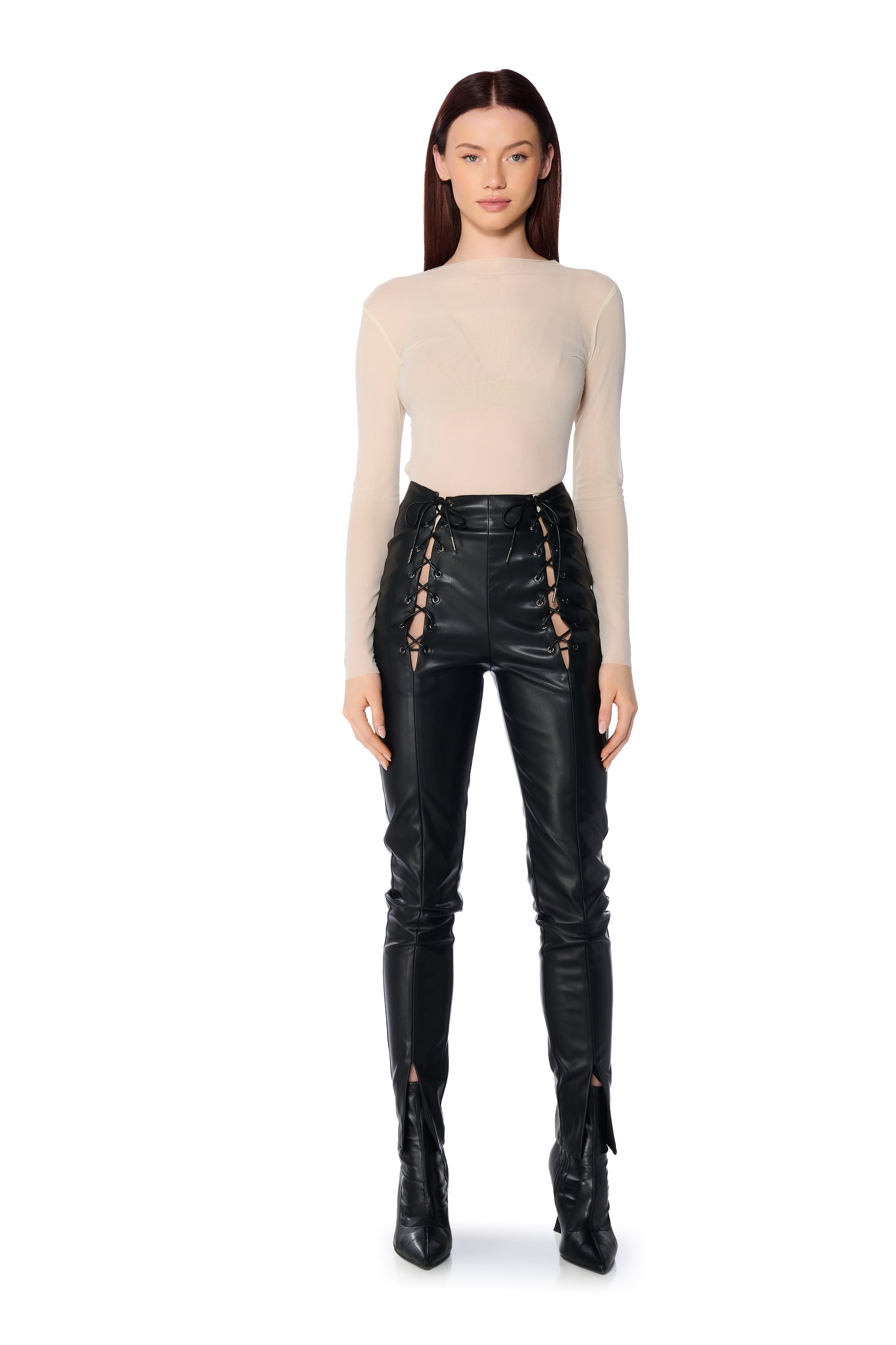 PAXTON TWO PACK RAW HEM LONG SLEEVE MESH TEES IN BLACK AND CREAM