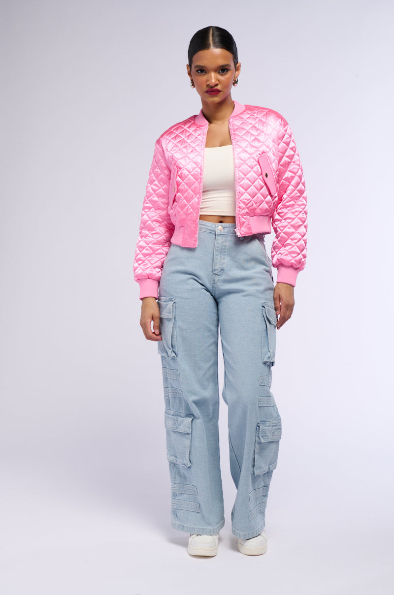 PINK QUILTED SPRING BOMBER