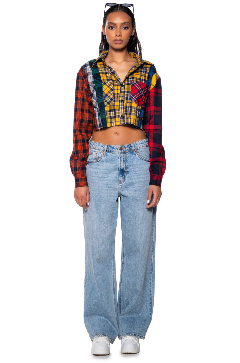 PLAID OBSESSION CROPPED BUTTON DOWN