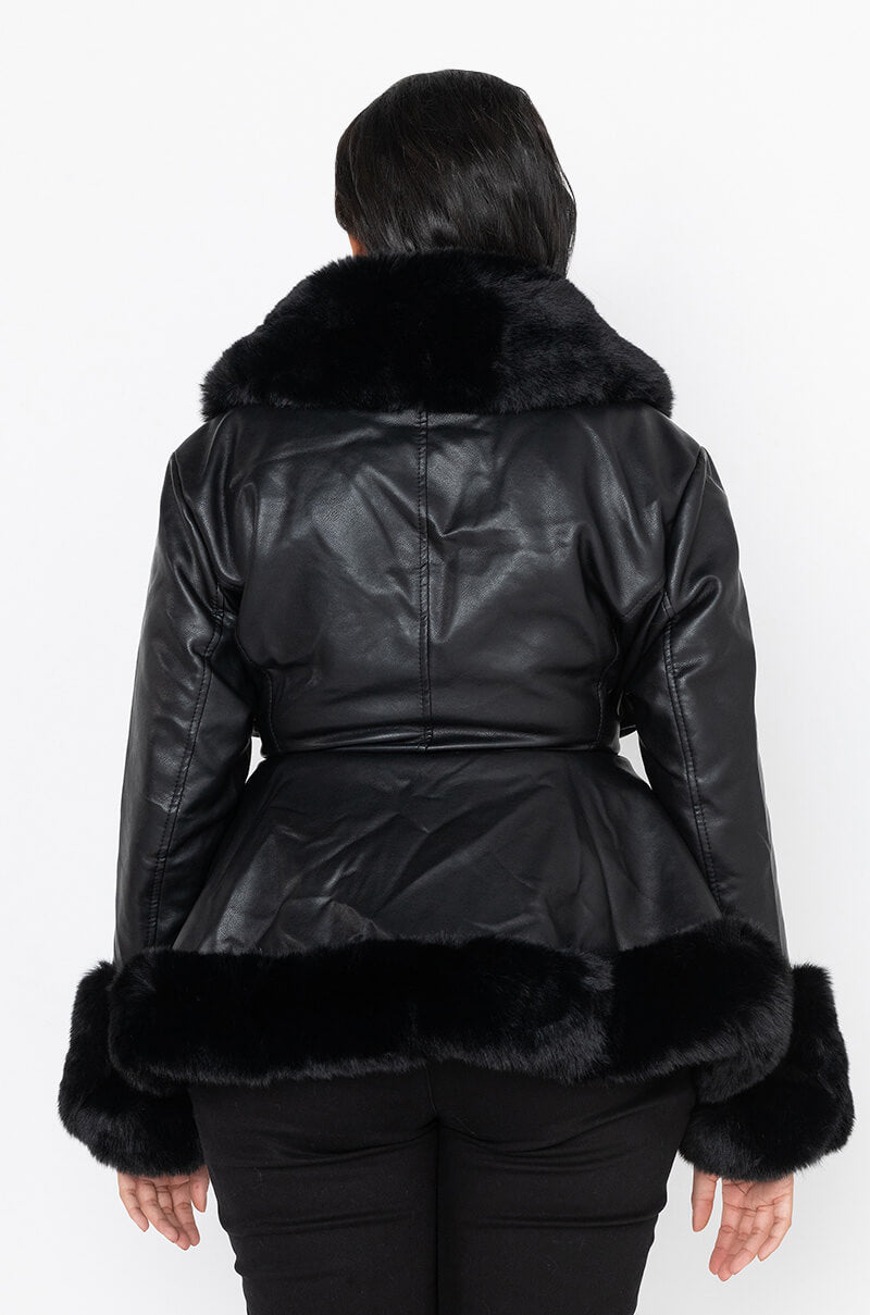 PLUS AZALEA WANG FAUX FUR TRIM PEPLUM MOTO