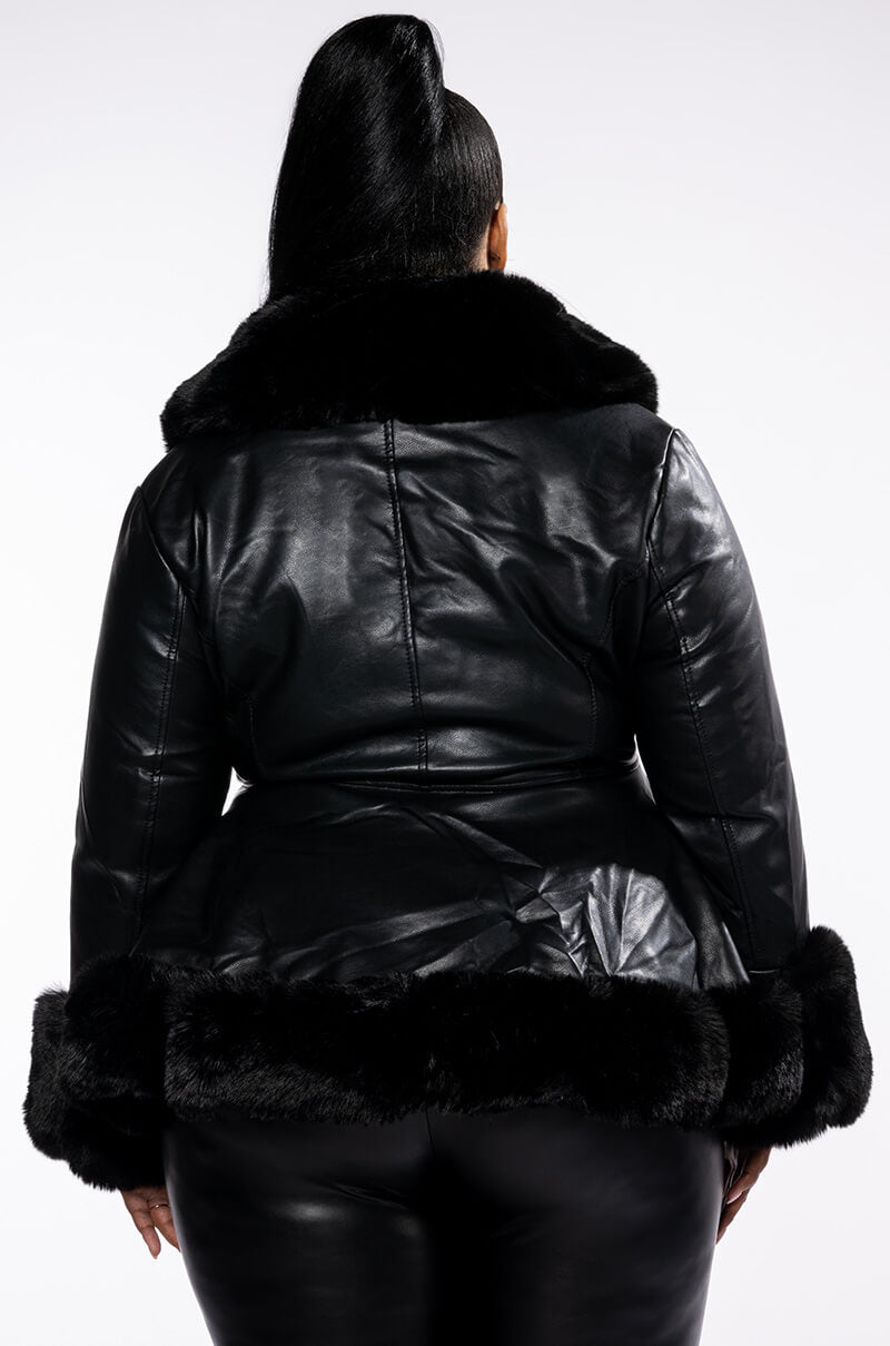 PLUS AZALEA WANG FAUX FUR TRIM PEPLUM MOTO