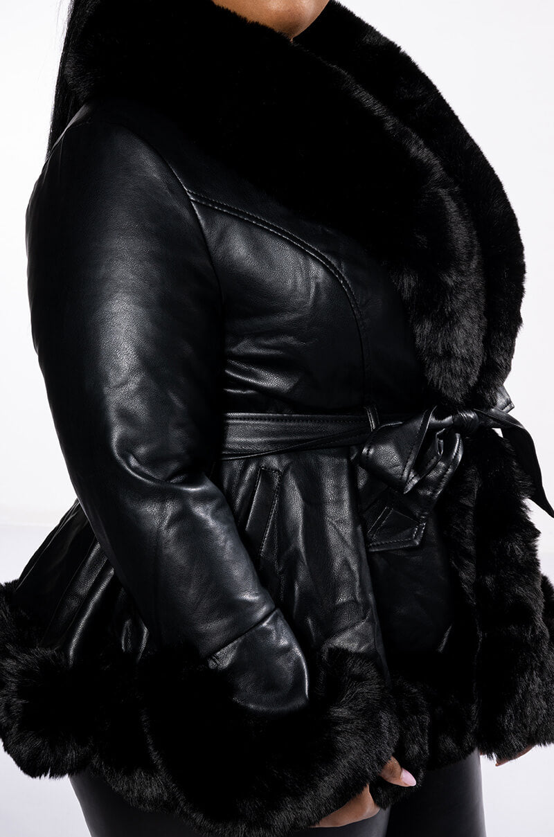 PLUS AZALEA WANG FAUX FUR TRIM PEPLUM MOTO