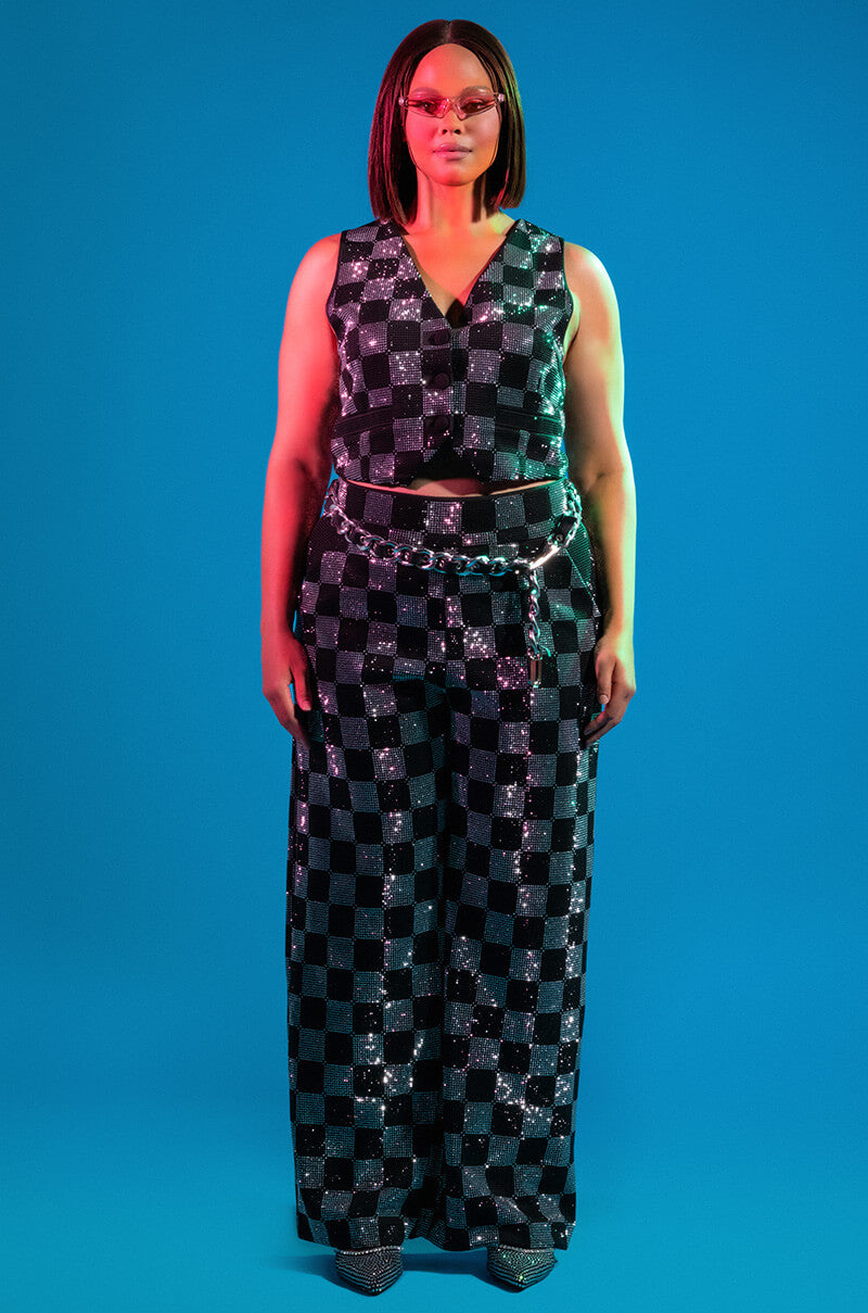 POP STAR CHECKERED RHINESTONE PANT