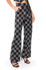 POP STAR CHECKERED RHINESTONE PANT