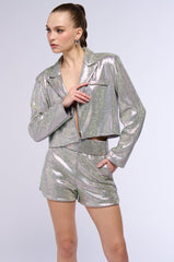 POP STAR HOT FIX RHINESTONE SHORT IN SILVER