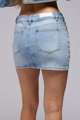 PORTIA EMBELLISHED DENIM MINI SKIRT