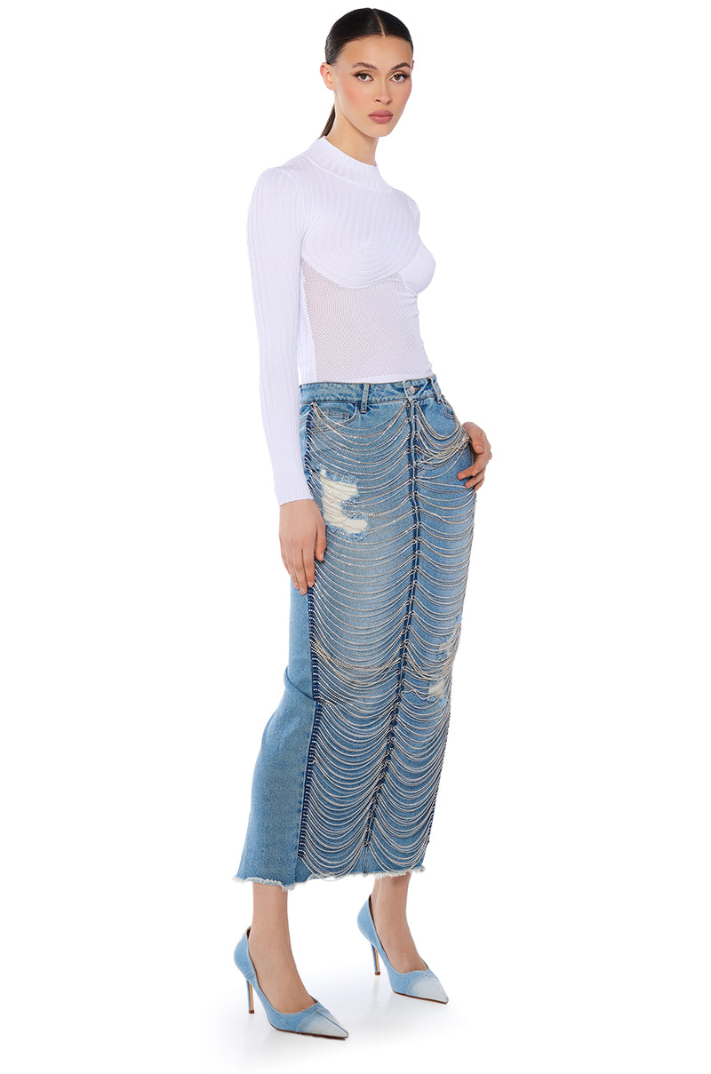 PRIME TIME LONG SLEEVE MOCK NECK SWEATER IN WHITE