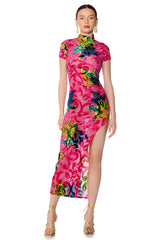 PRIYANKA PAISLEY BURNOUT MIDI DRESS IN PINK