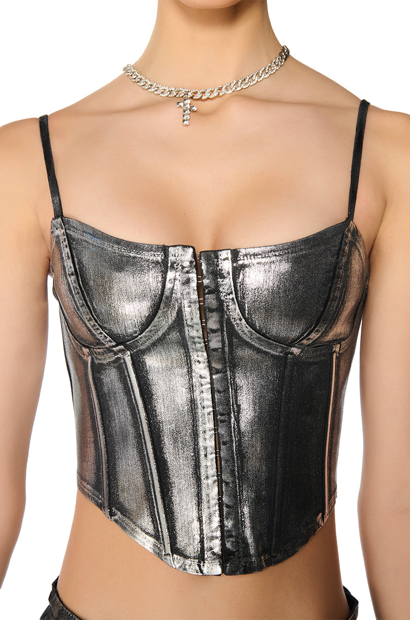 PYRITE METALLIC COATED DENIM CORSET