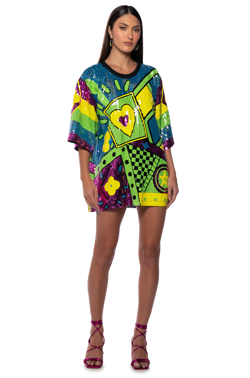 QUEEN OF HEARTS SEQUIN TSHIRT DRESS