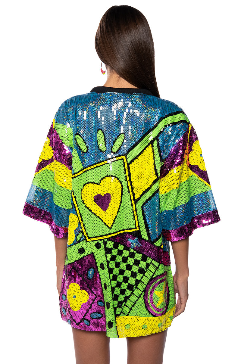 QUEEN OF HEARTS SEQUIN TSHIRT DRESS