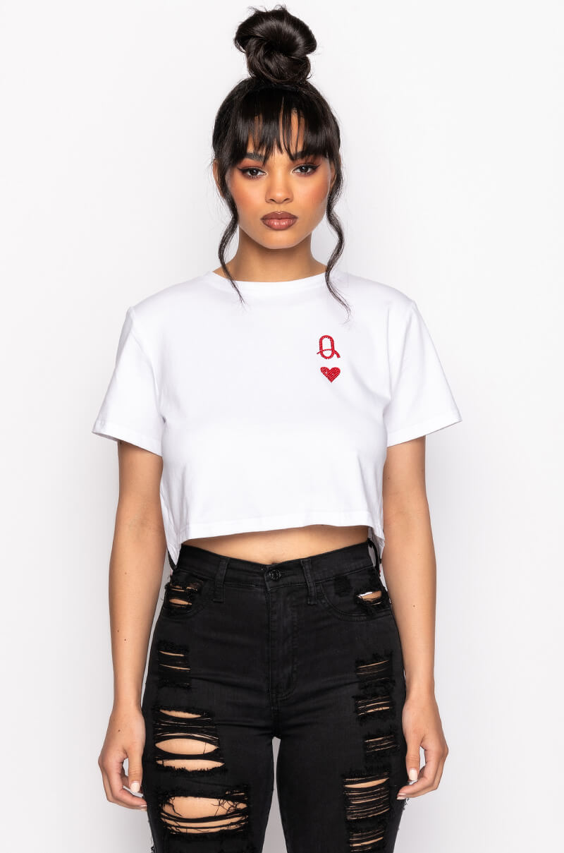 QUEEN OF MY HEART OPEN BACK CROPPED TSHIRT