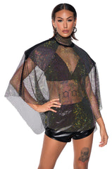 QUEEN OF THEM ALL EMBELLISHED MOCK NECK BLOUSE