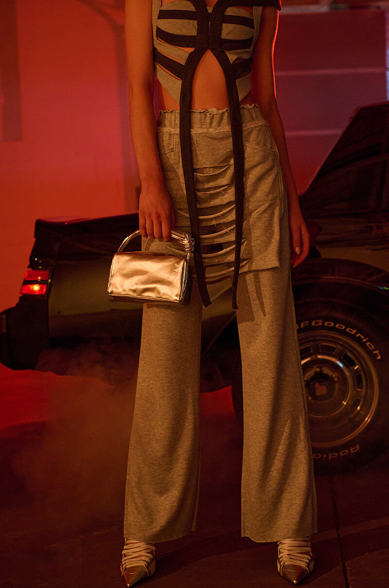 RAIN LAYERED SHREDDED SKIRT OVERLAY SWEATPANT