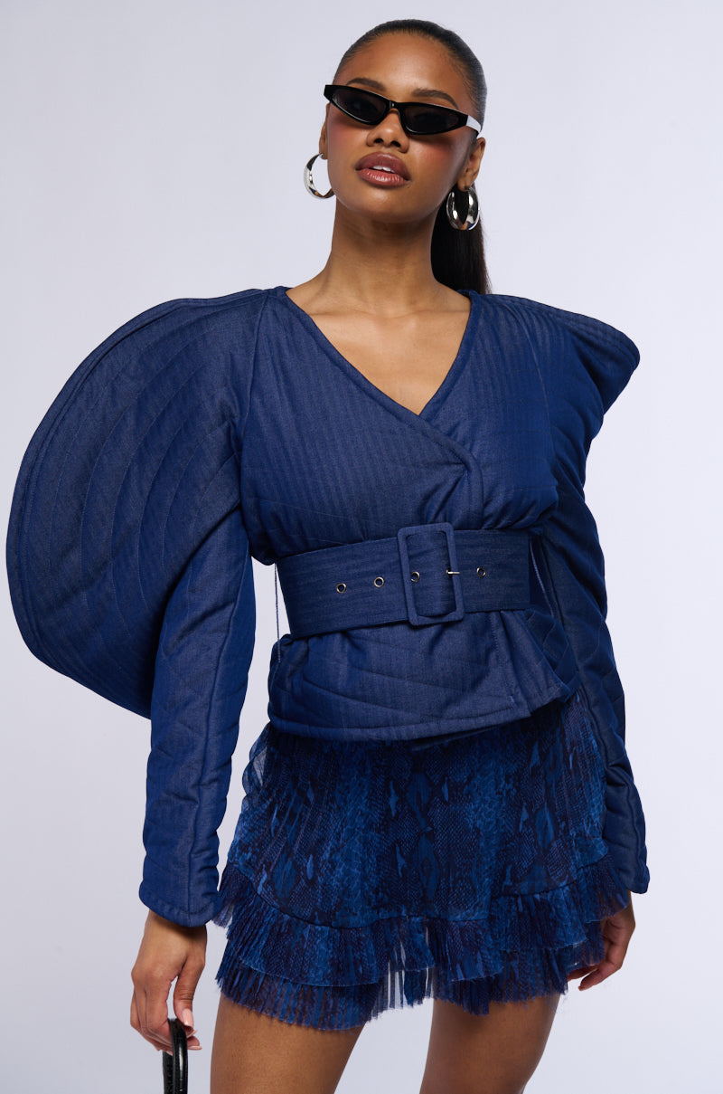 RAINA DRAMATIC SLEEVE BELTED BLOUSE