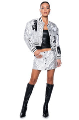 REELA SILVER BROCADE MINI SKIRT