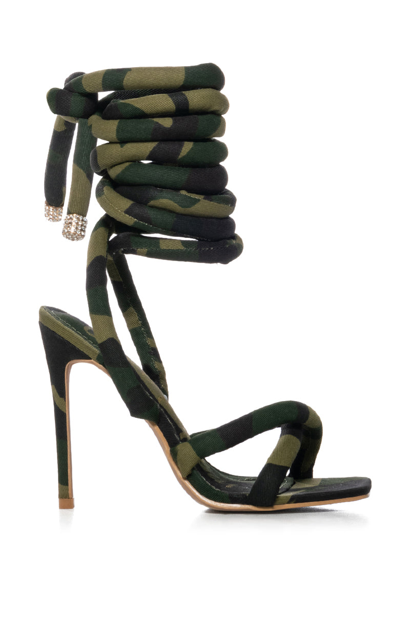 ROBERTA CAMO CHUNKY LACE UP SANDAL