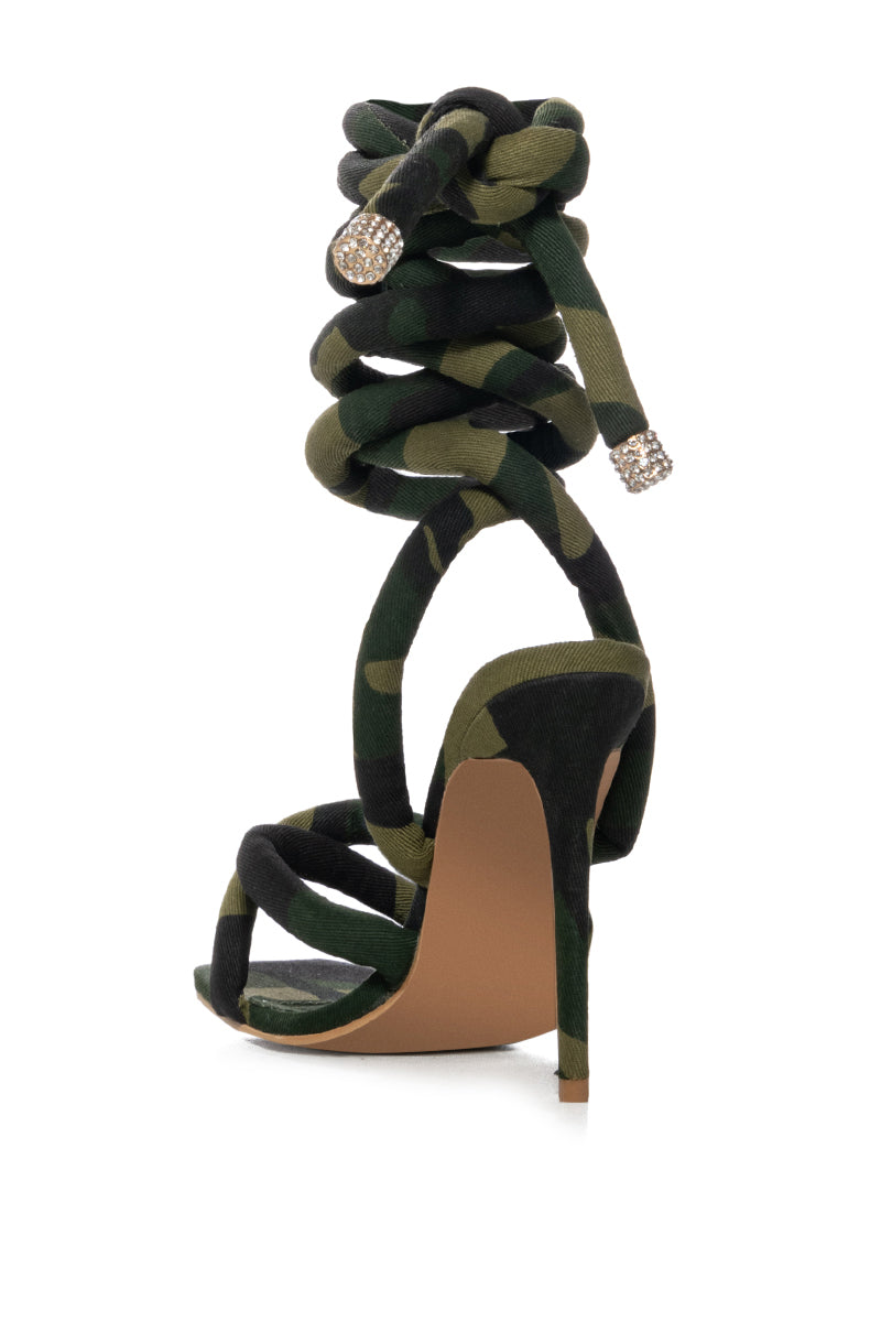 ROBERTA CAMO CHUNKY LACE UP SANDAL