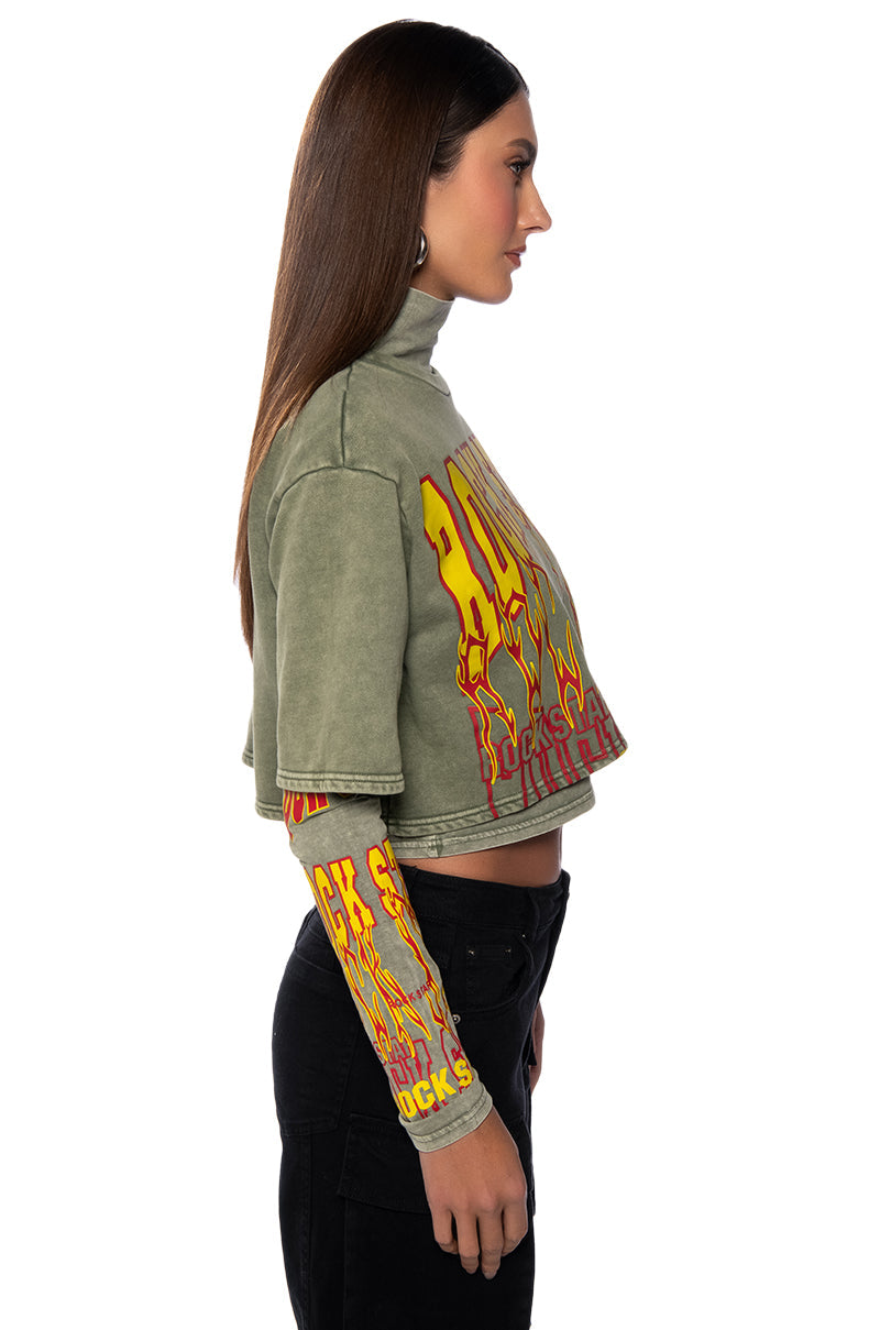 ROCK STAR GRAPHIC LAYERED TURTLE NECK TOP