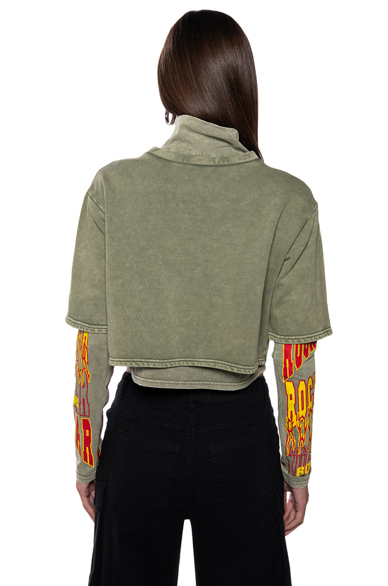 ROCK STAR GRAPHIC LAYERED TURTLE NECK TOP
