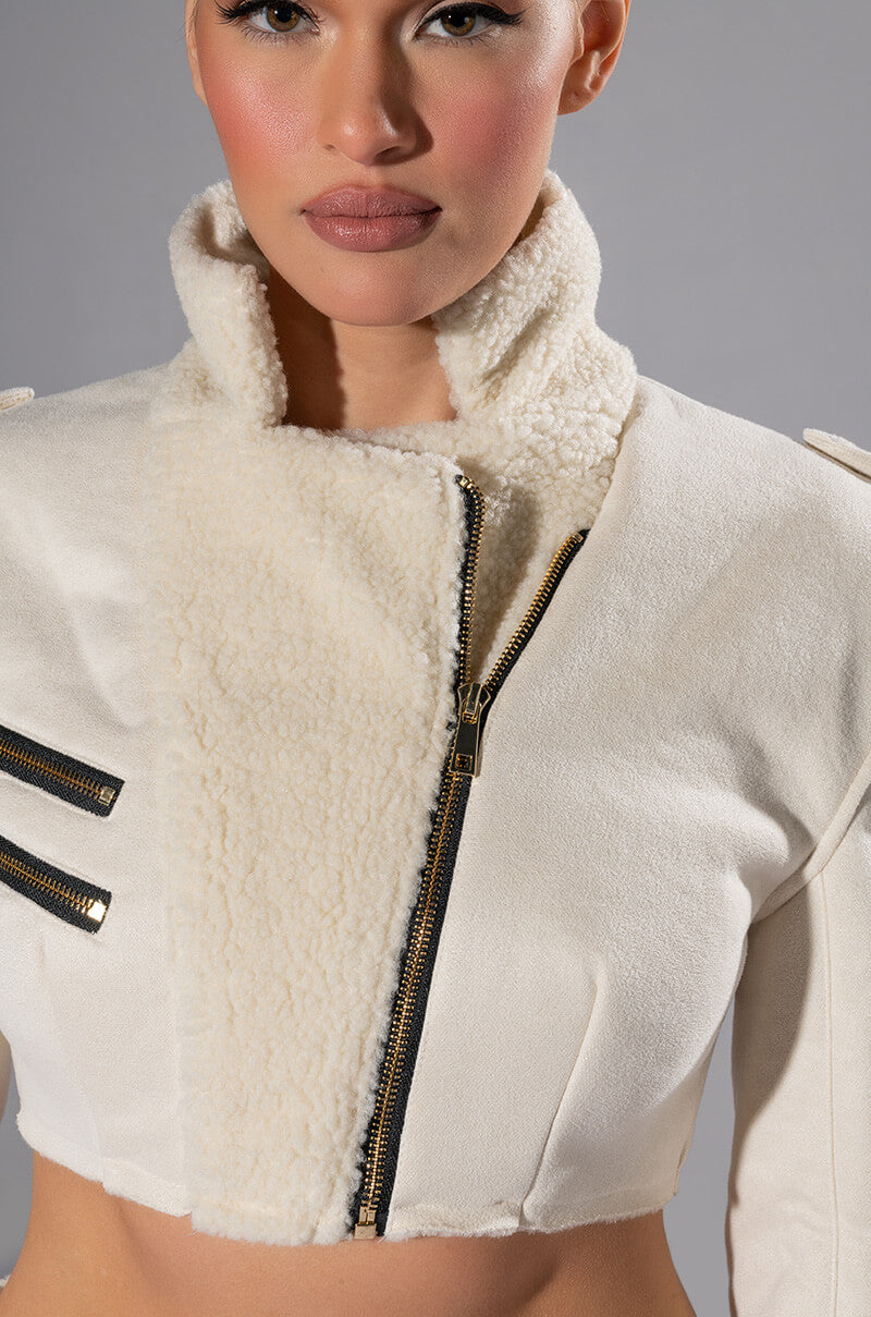 ROSIE FUR TRIM JACKET AND MINI SKIRT SET