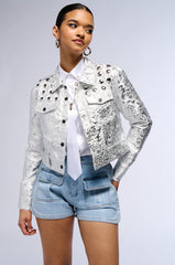 RUE BROCADE PRINTED SILVER BOMBER
