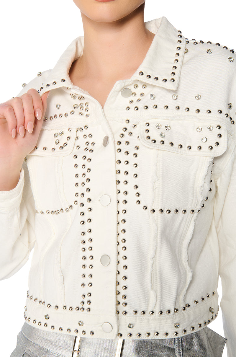 RUN IT BACK STUDDED DENIM JACKET