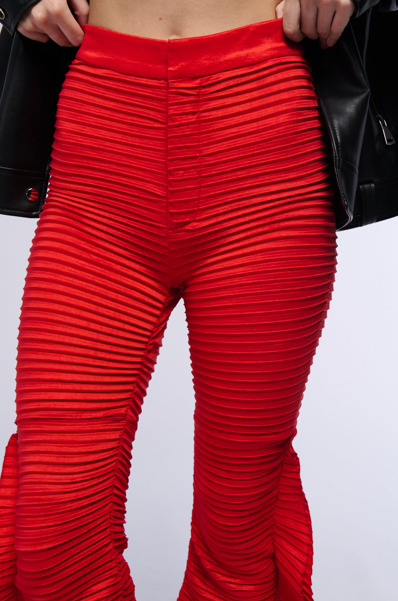 RUNAWAY PLEATED FLARE TROUSER PANT IN RED