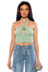 SADIE SAGE GREEN KEYHOLE HALTER TOP
