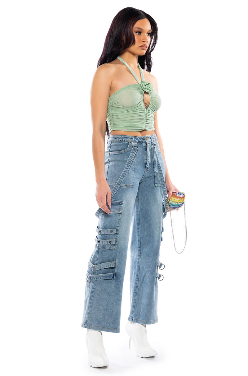 SADIE SAGE GREEN KEYHOLE HALTER TOP