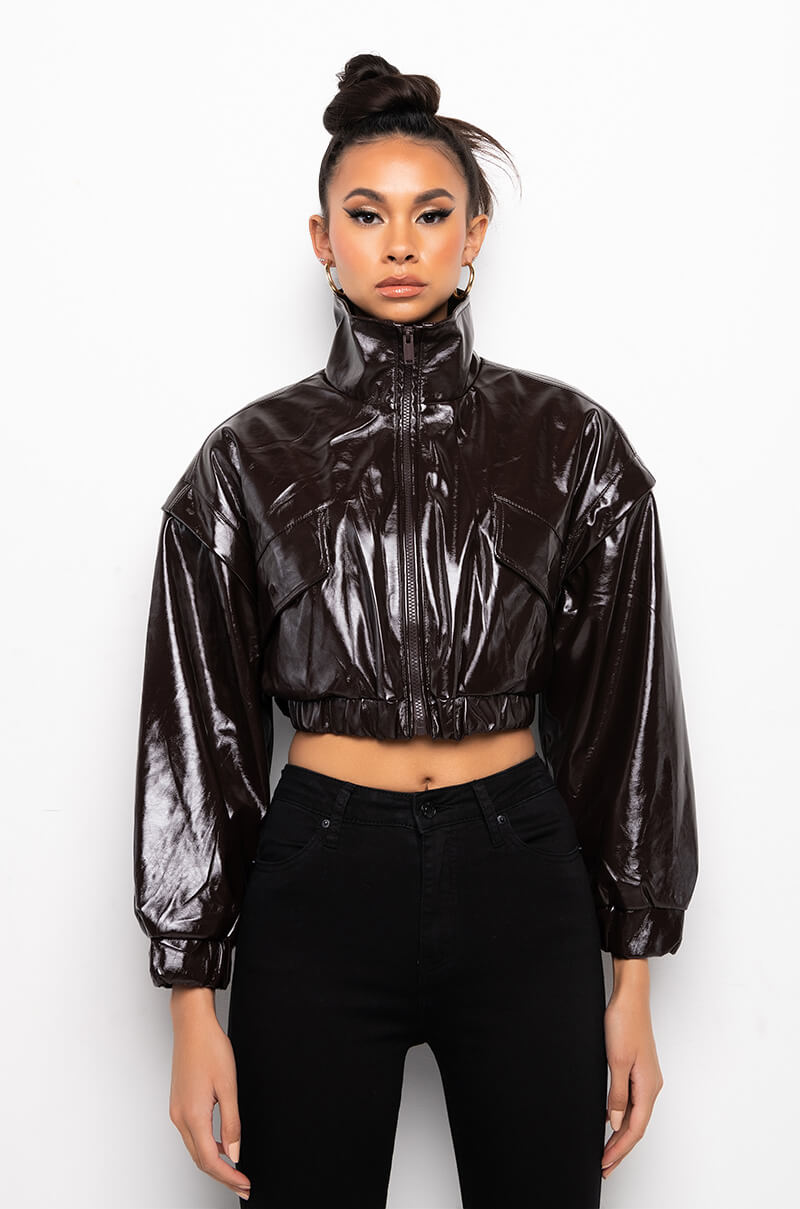 SATURDAY NIGHT PATENT ZIP UP BOMBER