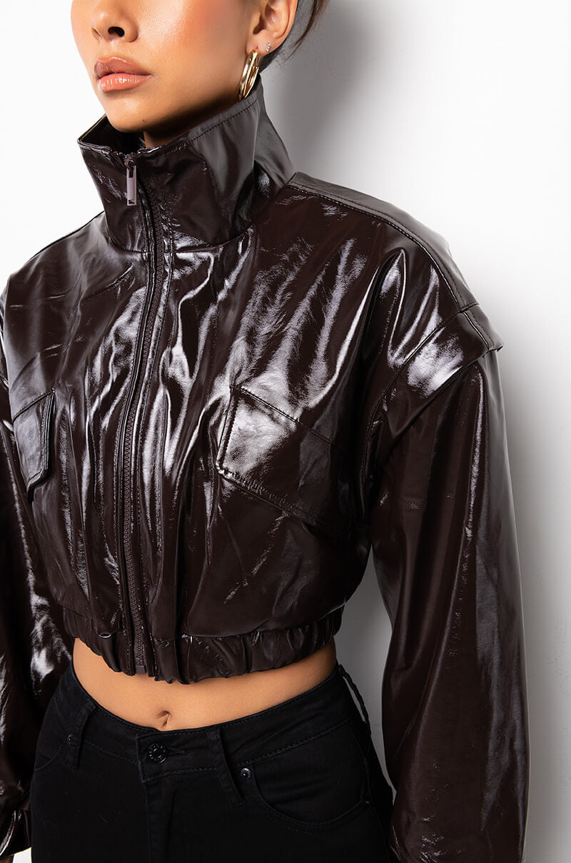 SATURDAY NIGHT PATENT ZIP UP BOMBER