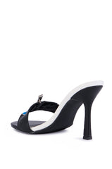 SCOTTY BLACK MOTO MULE STILETTO SANDAL