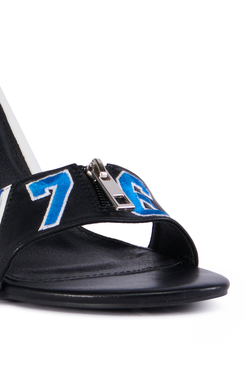 SCOTTY BLACK MOTO MULE STILETTO SANDAL