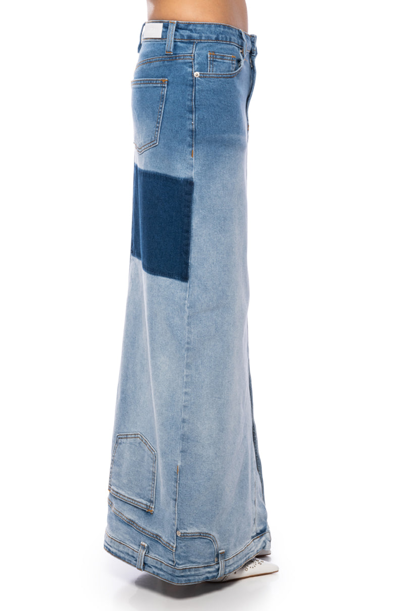 SEEING DOUBLE DENIM MAXI SKIRT
