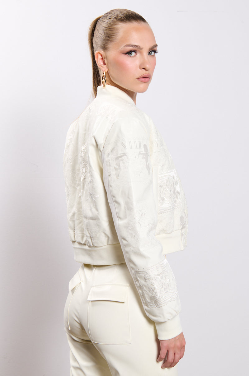 SHE KNOWS EMBROIDERED BOMBER