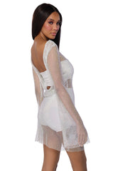 SHES ALL THAT RHINESTONE MESH MINI DRESS IN WHITE